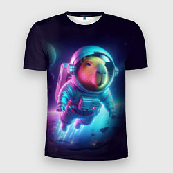 Мужская спорт-футболка Полёт капибары в космосе - неон