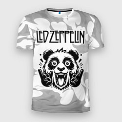 Мужская спорт-футболка Led Zeppelin рок панда на светлом фоне