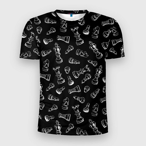 Мужская спорт-футболка Много шахматных фигур на черном паттерне / 3D-принт – фото 1