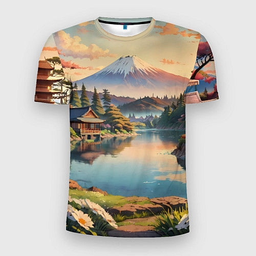 Мужская спорт-футболка Спокойный рассвет над японским горизонтом / 3D-принт – фото 1