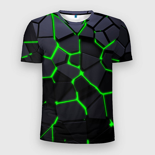 Мужская спорт-футболка Зеленые плиты киберпанк / 3D-принт – фото 1