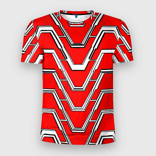 Мужская спорт-футболка Техно броня красно-белая / 3D-принт – фото 1