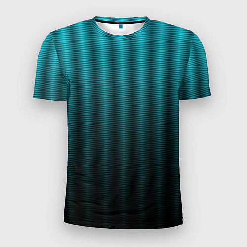 Мужская спорт-футболка Градиент полосатый чёрно-бирюзовый / 3D-принт – фото 1