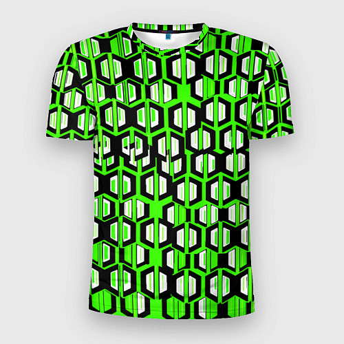 Мужская спорт-футболка Техно узор из шестиугольников зелёный / 3D-принт – фото 1