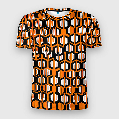 Мужская спорт-футболка Техно узор из шестиугольников оранжевый / 3D-принт – фото 1