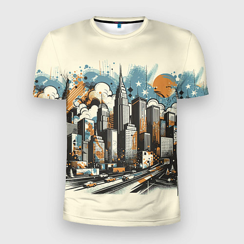 Мужская спорт-футболка Рисунок города с небоскребами / 3D-принт – фото 1