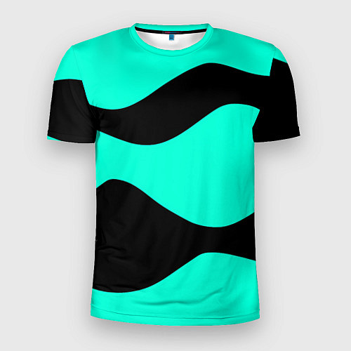 Мужская спорт-футболка Бирюзовый в чёрные волнистые полосы абстракция / 3D-принт – фото 1