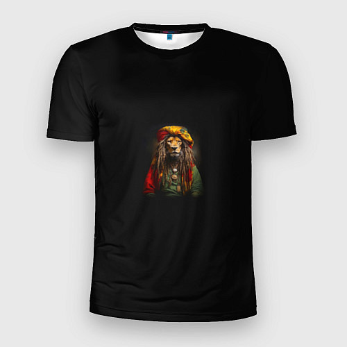 Мужская спорт-футболка Лев хиппи с дредами на черном фоне / 3D-принт – фото 1