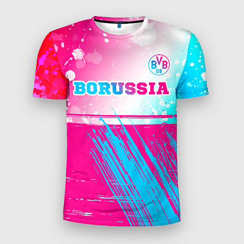 Мужская спорт-футболка Borussia neon gradient style посередине / 3D-принт – фото 1