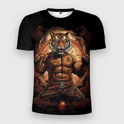 Мужская спорт-футболка Муай - Тай боевой тигр в перчатках