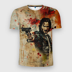 Мужская спорт-футболка Джон Уик с пистолетом в стиле гранж