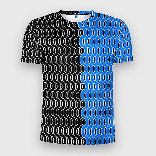 Мужская спорт-футболка Чёрно-синий паттерн с белой обводкой / 3D-принт – фото 1