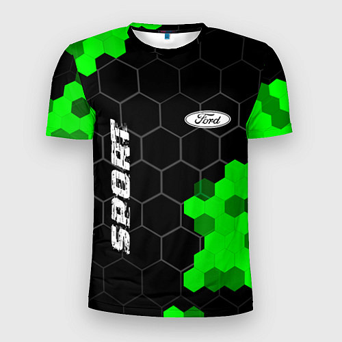Мужская спорт-футболка Ford green sport hexagon / 3D-принт – фото 1