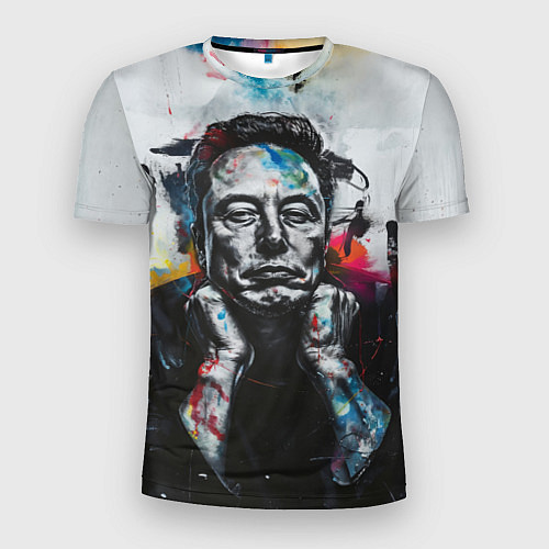 Мужская спорт-футболка Илон Маск граффити портрет на серой стене / 3D-принт – фото 1