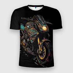 Мужская спорт-футболка Темный мотоцикл на черном фоне