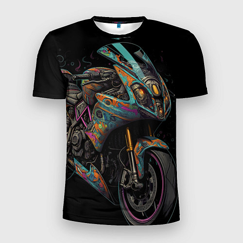 Мужская спорт-футболка Темный мотоцикл на черном фоне / 3D-принт – фото 1