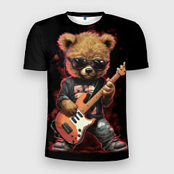 Мужская спорт-футболка Плюшевый медведь музыкант с гитарой
