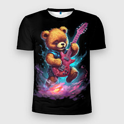 Мужская спорт-футболка Большой плюшевый медведь играет на гитаре