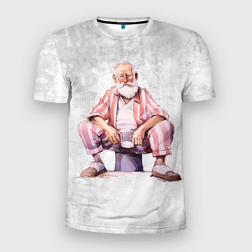 Мужская спорт-футболка Дед с кружкой сидит / 3D-принт – фото 1