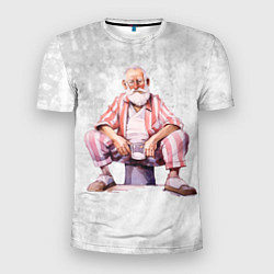 Мужская спорт-футболка Дед с кружкой сидит