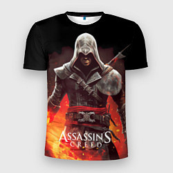 Мужская спорт-футболка Assassins creed огненный фон вокруг