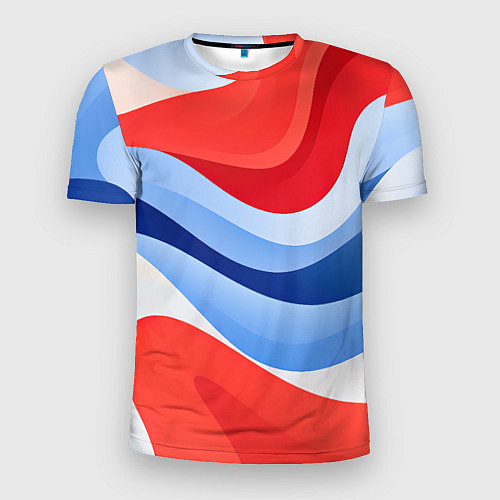 Мужская спорт-футболка Волнистые полосы красные белые синие / 3D-принт – фото 1
