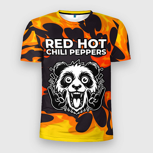 Мужская спорт-футболка Red Hot Chili Peppers рок панда и огонь / 3D-принт – фото 1