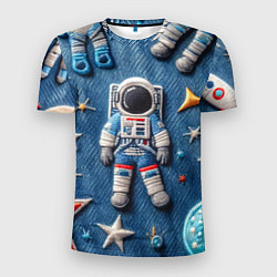 Мужская спорт-футболка Космонавт - вышивка по джинсе нейросеть