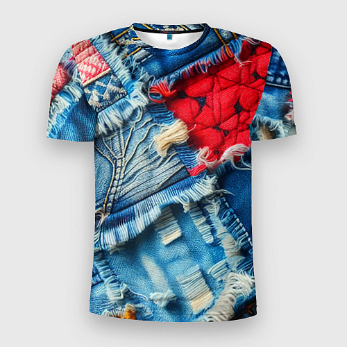 Мужская спорт-футболка Авангардный джинсовый пэчворк - нейросеть / 3D-принт – фото 1