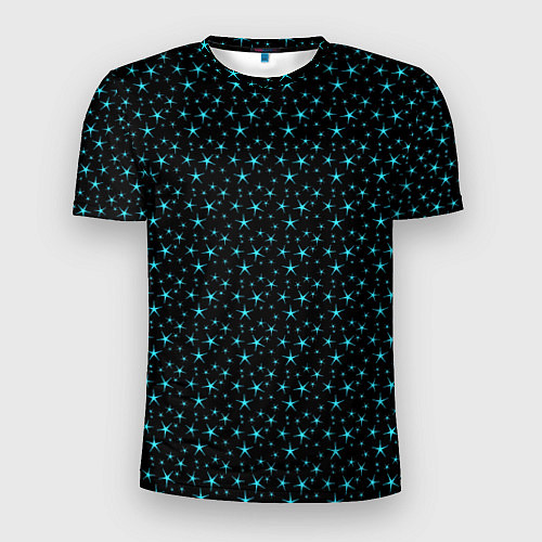Мужская спорт-футболка Чёрный с голубыми звёздочками паттерн / 3D-принт – фото 1