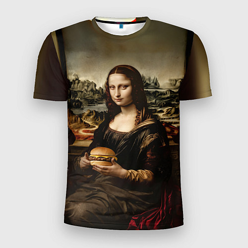 Мужская спорт-футболка Мона Лиза и большой гамбургер / 3D-принт – фото 1