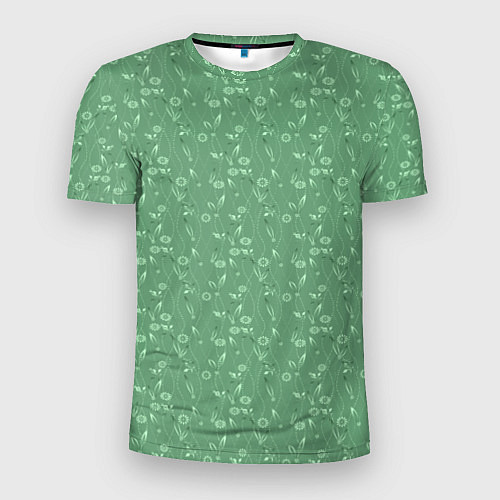 Мужская спорт-футболка Яркий зеленый однотонный цветочный узор / 3D-принт – фото 1