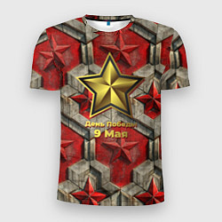 Мужская спорт-футболка День Победы золотой текст на красном фоне СССР
