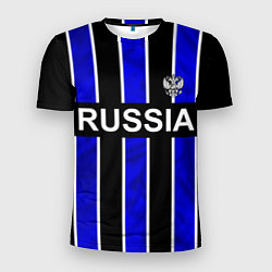 Мужская спорт-футболка Россия- черно-синяя униформа