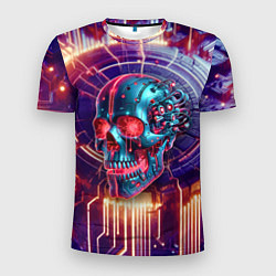 Мужская спорт-футболка Cyber art skull - steel metal