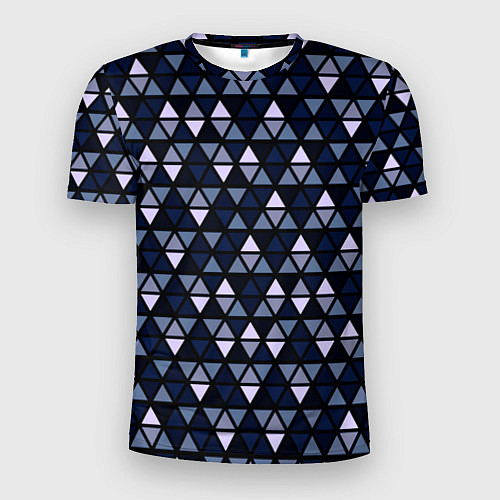 Мужская спорт-футболка Чёрно-синий паттерн треугольники / 3D-принт – фото 1