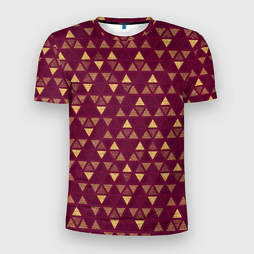 Мужская спорт-футболка Бордо с жёлтыми треугольниками текстурированный па / 3D-принт – фото 1