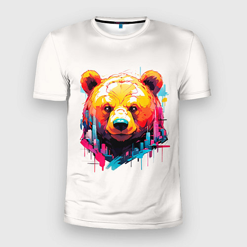 Мужская спорт-футболка Мишка в городе: голова медведя на фоне красочного / 3D-принт – фото 1
