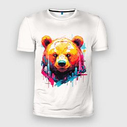 Мужская спорт-футболка Мишка в городе: голова медведя на фоне красочного
