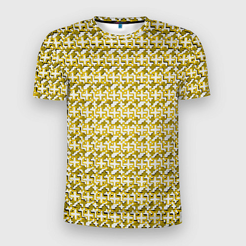 Мужская спорт-футболка Белые плюсики на жёлтом фоне / 3D-принт – фото 1