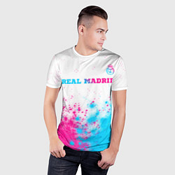 Футболка спортивная мужская Real Madrid neon gradient style посередине, цвет: 3D-принт — фото 2