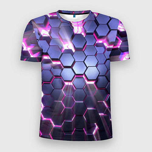 Мужская спорт-футболка Плиты с сиреневым неоновым свечением / 3D-принт – фото 1