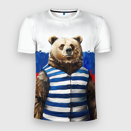 Мужская спорт-футболка Медведь и флаг России / 3D-принт – фото 1