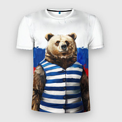 Мужская спорт-футболка Медведь и флаг России