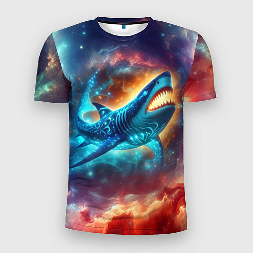 Мужская спорт-футболка Космическая неоновая акула - нейросеть / 3D-принт – фото 1