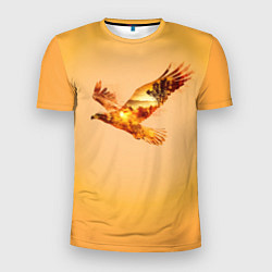 Мужская спорт-футболка Орел с пейзажем на закате двойная экспозиция