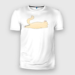 Мужская спорт-футболка Бежевый котик лежит на пузике