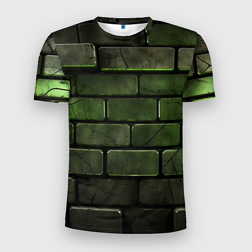 Мужская спорт-футболка Зеленые неоновые кирпичи / 3D-принт – фото 1