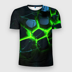 Футболка спортивная мужская Зеленый неон и разлом плит, цвет: 3D-принт