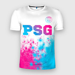 Футболка спортивная мужская PSG neon gradient style посередине, цвет: 3D-принт